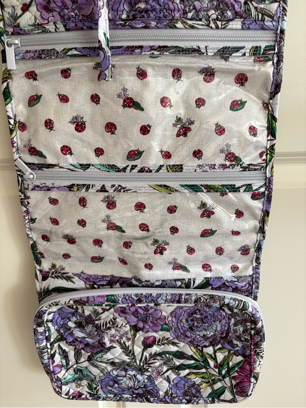 Vera Bradley Lavender & Green Floral Quilted Cosmetic/ Travel Tote - Picture 3 of 6